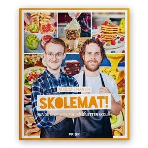 Omslag: "Skolemat! : hva du kan spise før, på og etter skolen : en kokebok" av August Borgås
